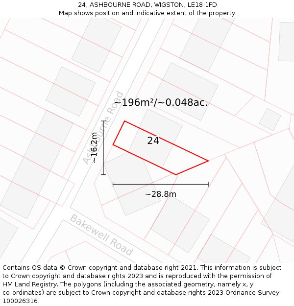 24, ASHBOURNE ROAD, WIGSTON, LE18 1FD: Plot and title map