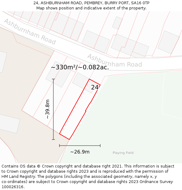 24, ASHBURNHAM ROAD, PEMBREY, BURRY PORT, SA16 0TP: Plot and title map