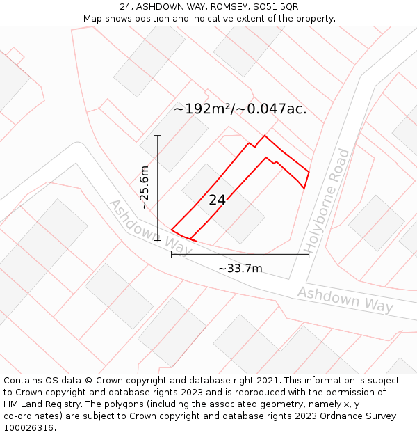 24, ASHDOWN WAY, ROMSEY, SO51 5QR: Plot and title map