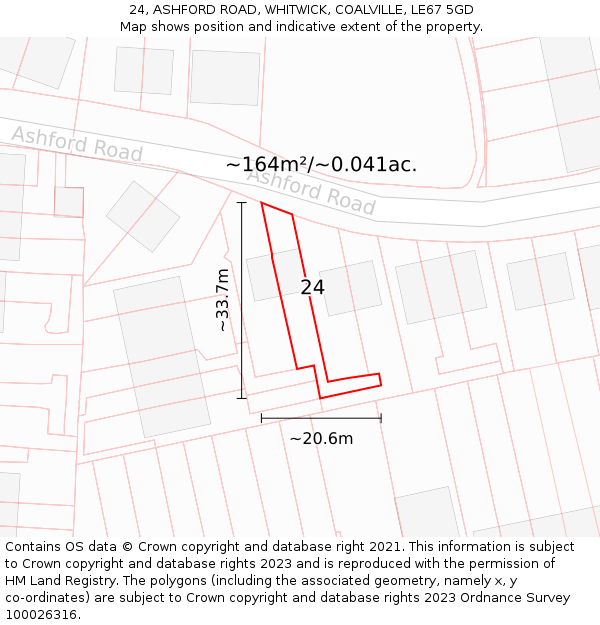 24, ASHFORD ROAD, WHITWICK, COALVILLE, LE67 5GD: Plot and title map