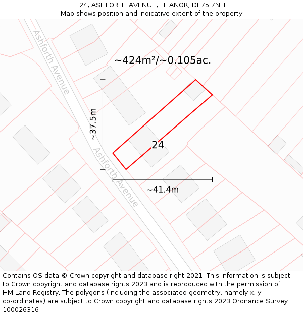 24, ASHFORTH AVENUE, HEANOR, DE75 7NH: Plot and title map