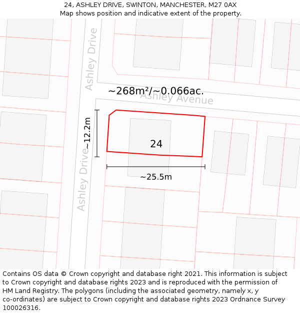 24, ASHLEY DRIVE, SWINTON, MANCHESTER, M27 0AX: Plot and title map