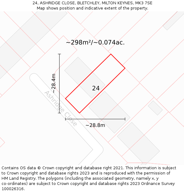 24, ASHRIDGE CLOSE, BLETCHLEY, MILTON KEYNES, MK3 7SE: Plot and title map