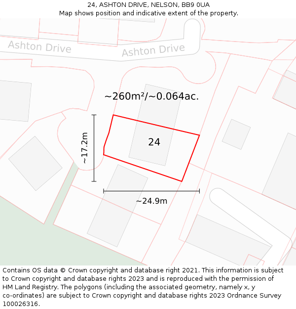 24, ASHTON DRIVE, NELSON, BB9 0UA: Plot and title map