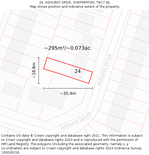 24, ASHURST DRIVE, SHEPPERTON, TW17 0JL: Plot and title map