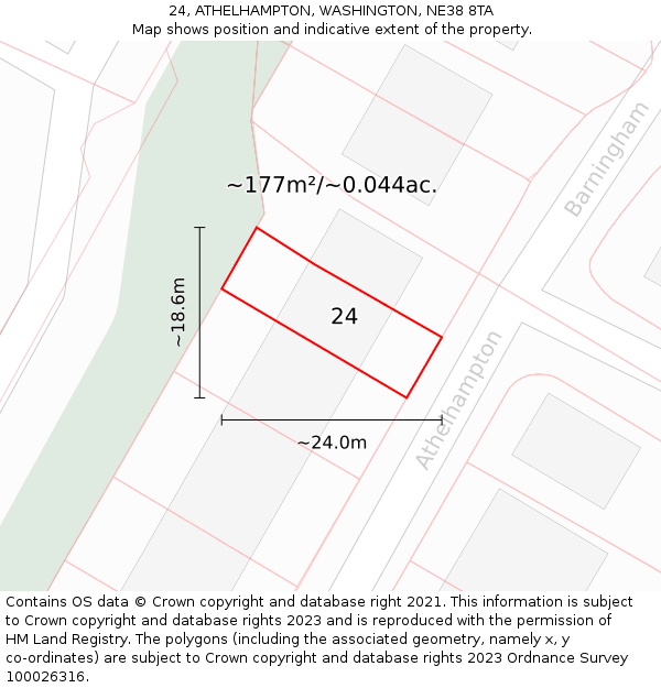 24, ATHELHAMPTON, WASHINGTON, NE38 8TA: Plot and title map