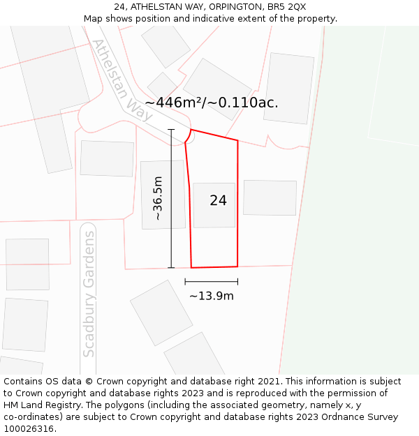24, ATHELSTAN WAY, ORPINGTON, BR5 2QX: Plot and title map