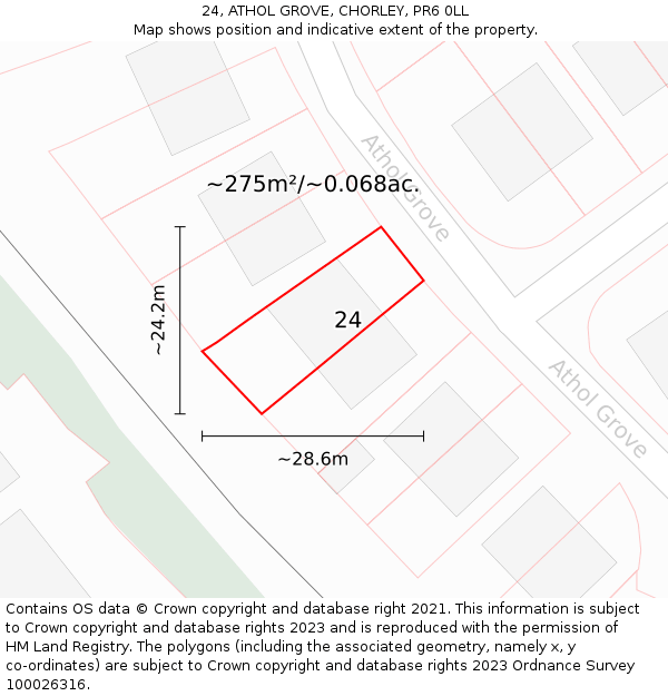 24, ATHOL GROVE, CHORLEY, PR6 0LL: Plot and title map
