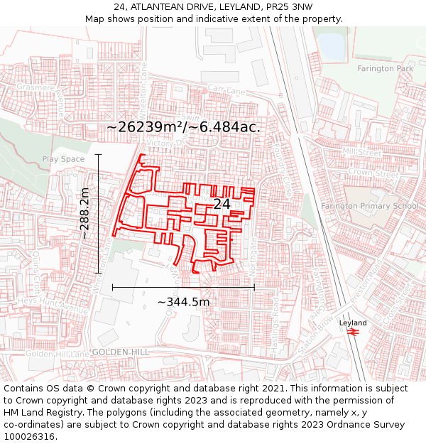 24, ATLANTEAN DRIVE, LEYLAND, PR25 3NW: Plot and title map