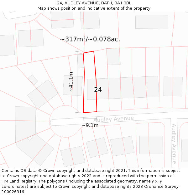 24, AUDLEY AVENUE, BATH, BA1 3BL: Plot and title map