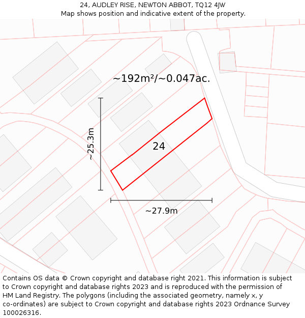 24, AUDLEY RISE, NEWTON ABBOT, TQ12 4JW: Plot and title map