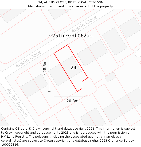 24, AUSTIN CLOSE, PORTHCAWL, CF36 5SN: Plot and title map