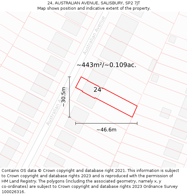 24, AUSTRALIAN AVENUE, SALISBURY, SP2 7JT: Plot and title map