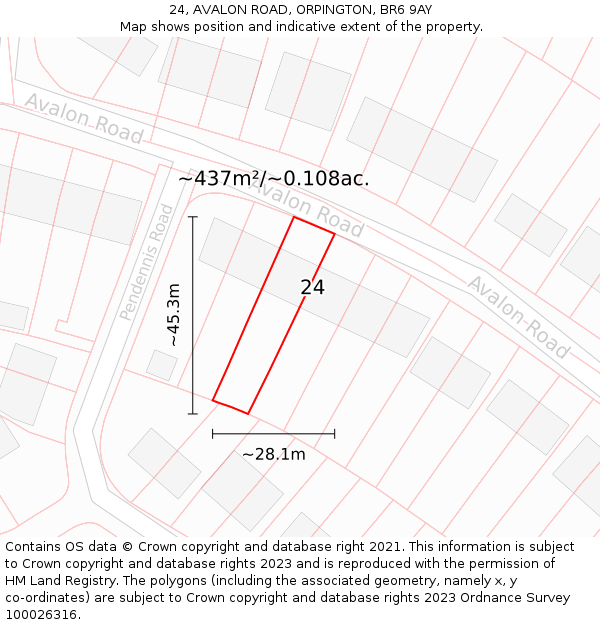 24, AVALON ROAD, ORPINGTON, BR6 9AY: Plot and title map