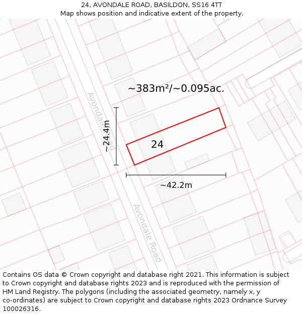 24, AVONDALE ROAD, BASILDON, SS16 4TT: Plot and title map