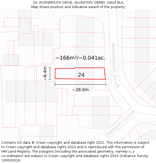 24, AVONMOUTH DRIVE, ALVASTON, DERBY, DE24 8UL: Plot and title map