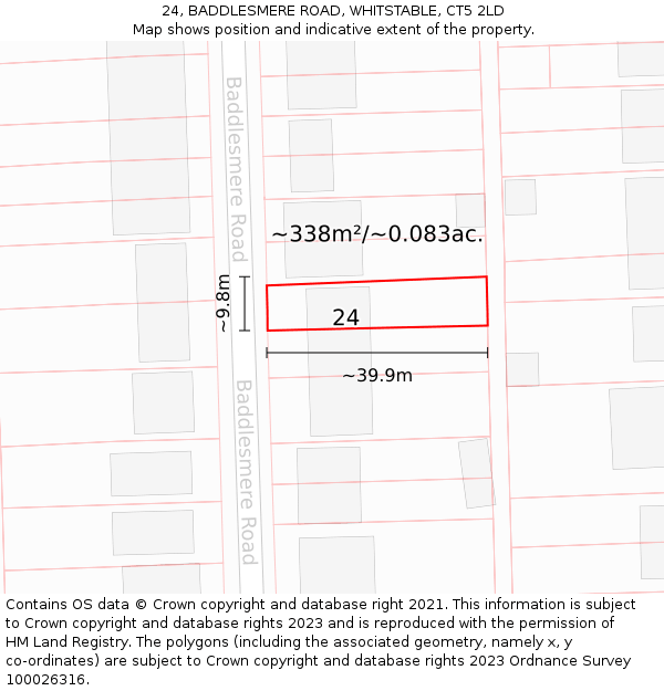 24, BADDLESMERE ROAD, WHITSTABLE, CT5 2LD: Plot and title map