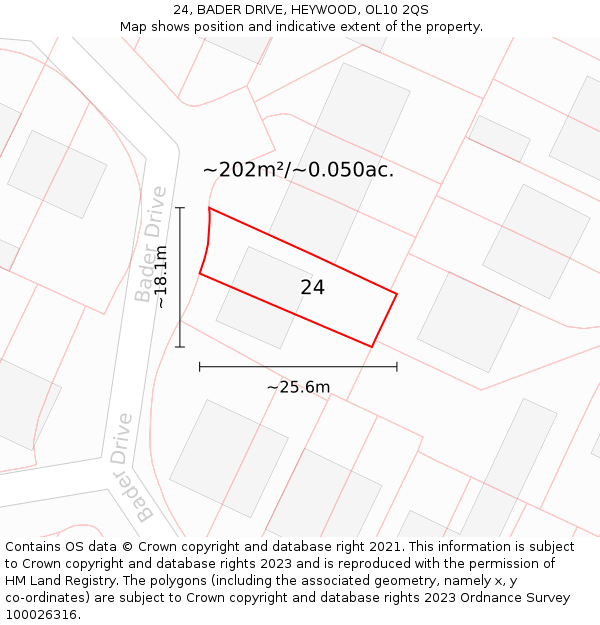 24, BADER DRIVE, HEYWOOD, OL10 2QS: Plot and title map