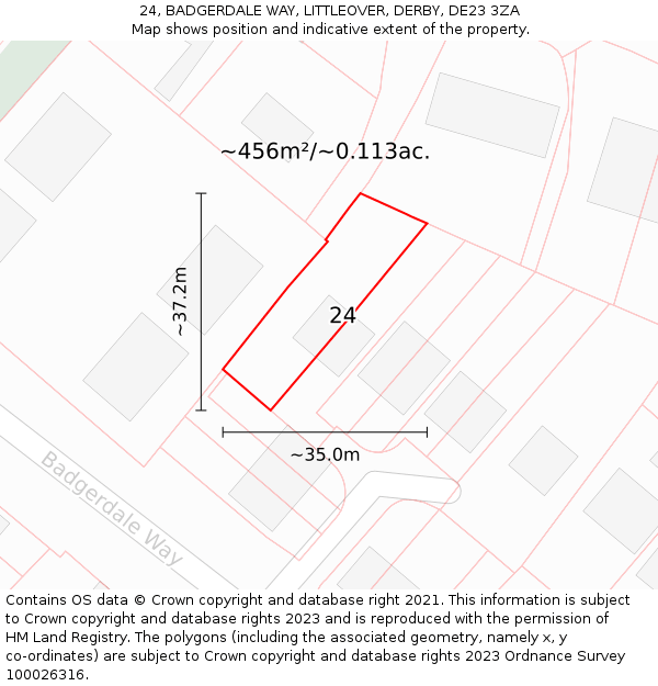 24, BADGERDALE WAY, LITTLEOVER, DERBY, DE23 3ZA: Plot and title map