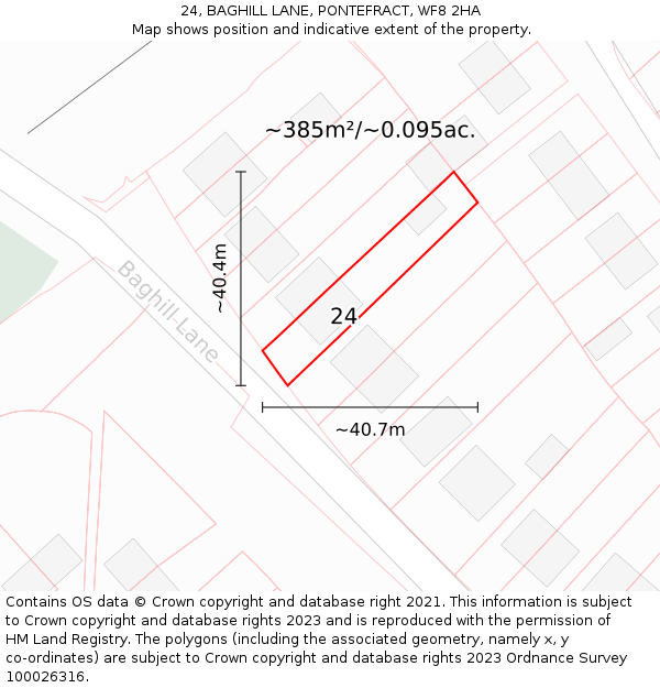 24, BAGHILL LANE, PONTEFRACT, WF8 2HA: Plot and title map
