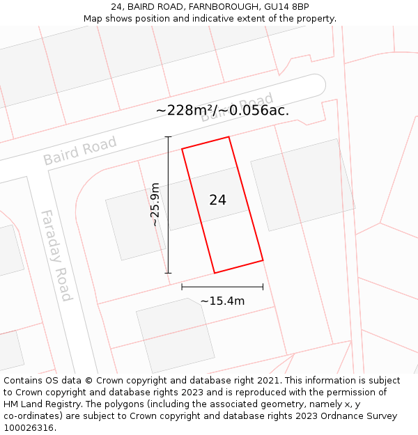24, BAIRD ROAD, FARNBOROUGH, GU14 8BP: Plot and title map