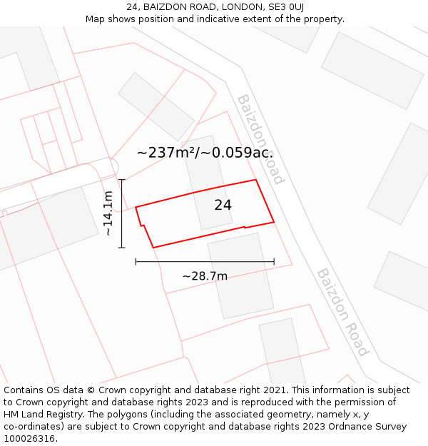 24, BAIZDON ROAD, LONDON, SE3 0UJ: Plot and title map