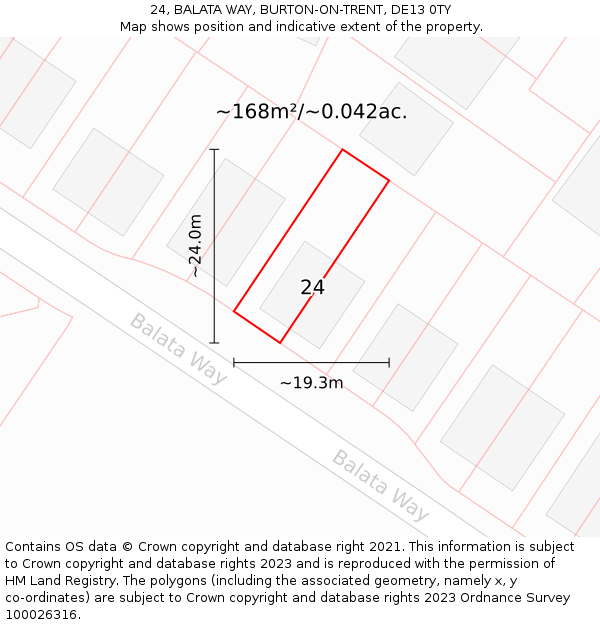24, BALATA WAY, BURTON-ON-TRENT, DE13 0TY: Plot and title map