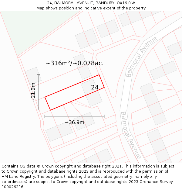 24, BALMORAL AVENUE, BANBURY, OX16 0JW: Plot and title map