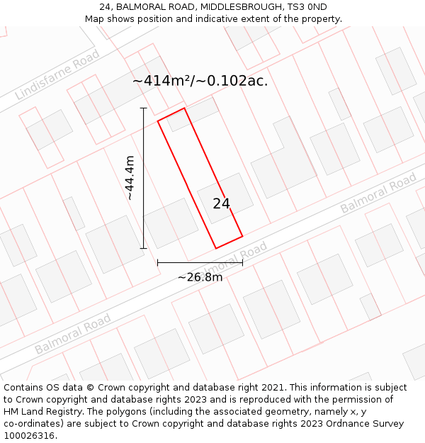 24, BALMORAL ROAD, MIDDLESBROUGH, TS3 0ND: Plot and title map