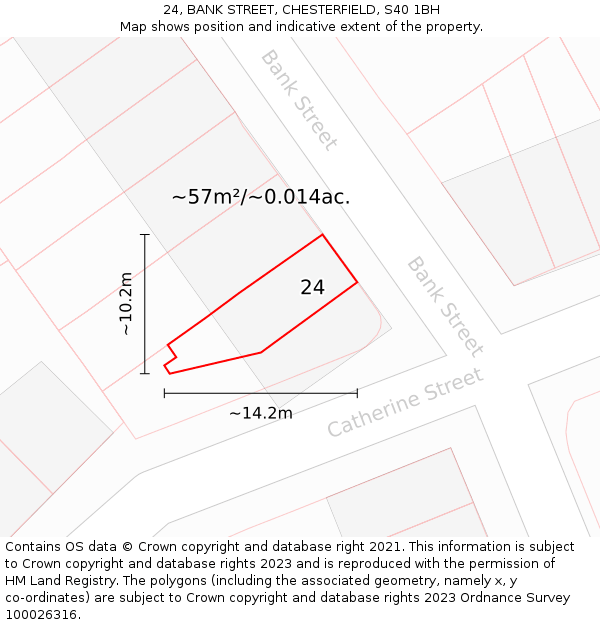 24, BANK STREET, CHESTERFIELD, S40 1BH: Plot and title map