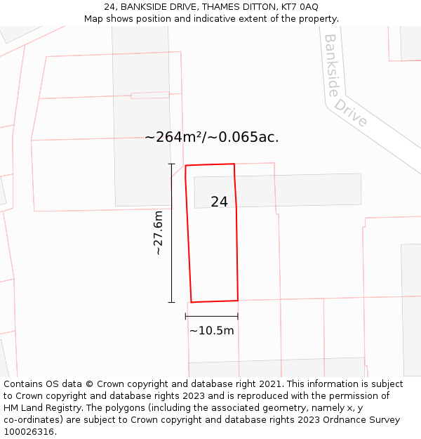 24, BANKSIDE DRIVE, THAMES DITTON, KT7 0AQ: Plot and title map