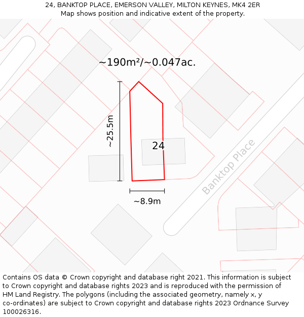 24, BANKTOP PLACE, EMERSON VALLEY, MILTON KEYNES, MK4 2ER: Plot and title map
