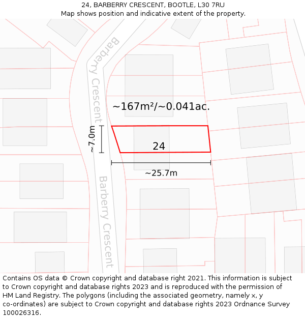 24, BARBERRY CRESCENT, BOOTLE, L30 7RU: Plot and title map
