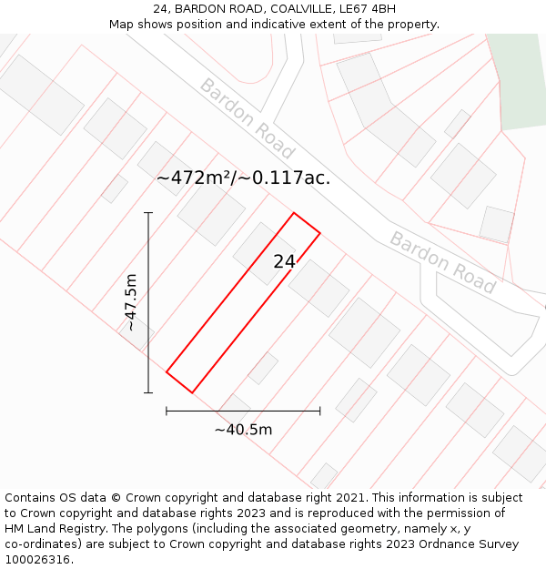 24, BARDON ROAD, COALVILLE, LE67 4BH: Plot and title map