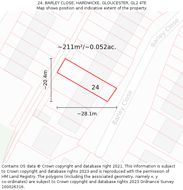 24, BARLEY CLOSE, HARDWICKE, GLOUCESTER, GL2 4TE: Plot and title map