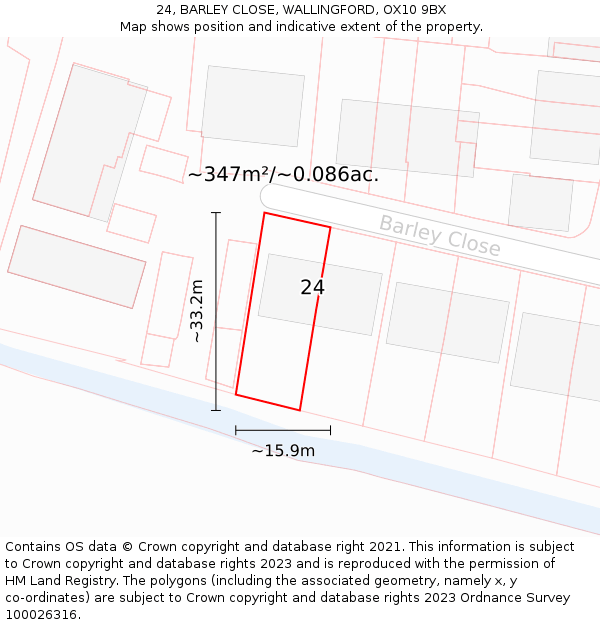 24, BARLEY CLOSE, WALLINGFORD, OX10 9BX: Plot and title map