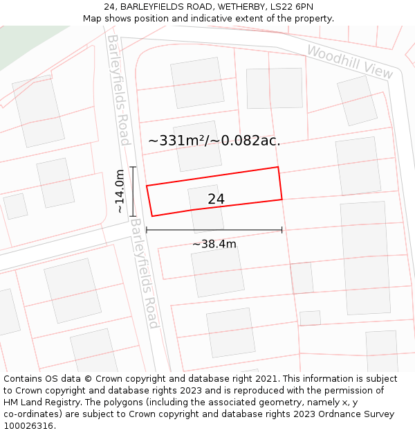 24, BARLEYFIELDS ROAD, WETHERBY, LS22 6PN: Plot and title map
