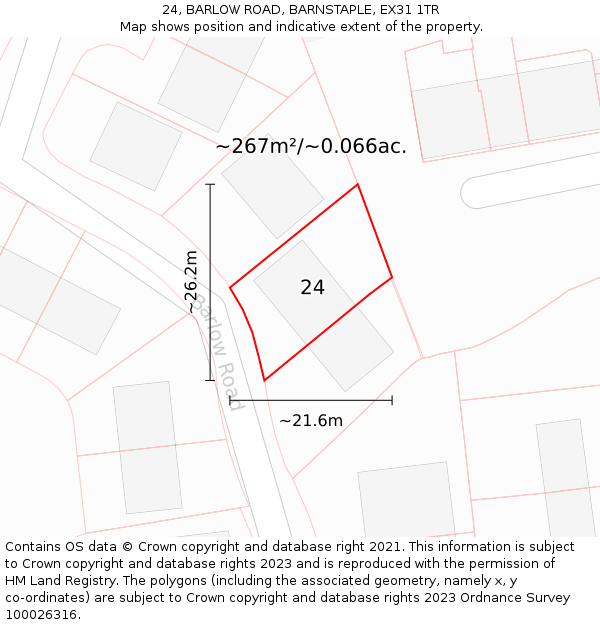 24, BARLOW ROAD, BARNSTAPLE, EX31 1TR: Plot and title map
