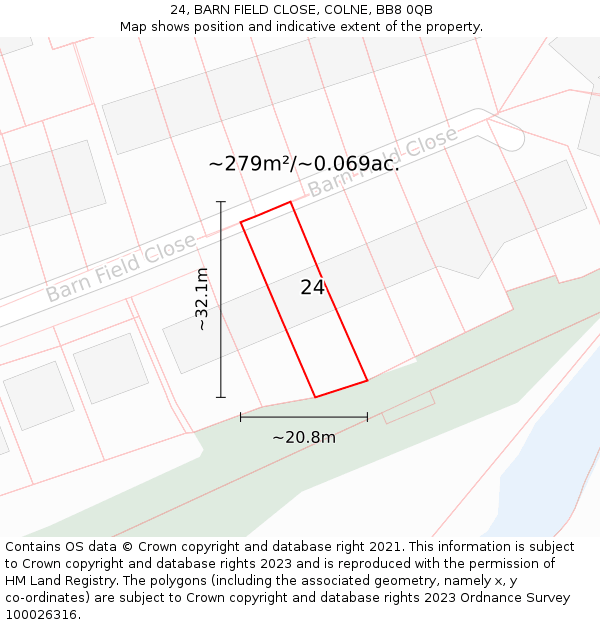 24, BARN FIELD CLOSE, COLNE, BB8 0QB: Plot and title map
