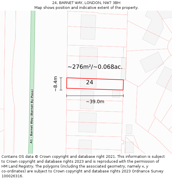 24, BARNET WAY, LONDON, NW7 3BH: Plot and title map