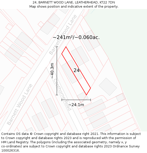 24, BARNETT WOOD LANE, LEATHERHEAD, KT22 7DN: Plot and title map