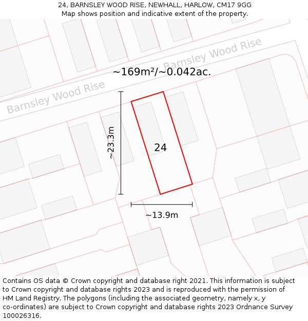 24, BARNSLEY WOOD RISE, NEWHALL, HARLOW, CM17 9GG: Plot and title map