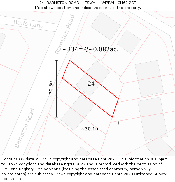 24, BARNSTON ROAD, HESWALL, WIRRAL, CH60 2ST: Plot and title map