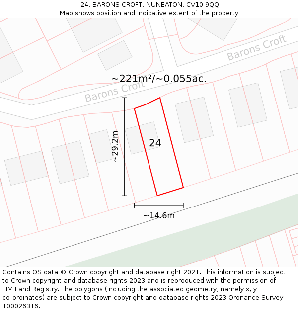 24, BARONS CROFT, NUNEATON, CV10 9QQ: Plot and title map