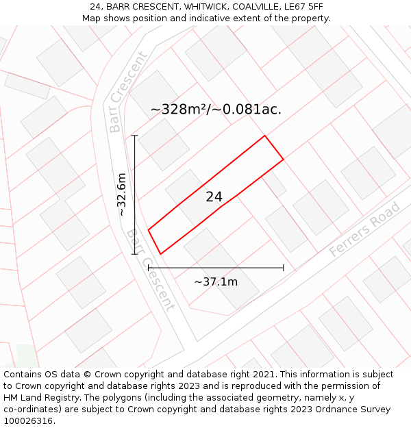 24, BARR CRESCENT, WHITWICK, COALVILLE, LE67 5FF: Plot and title map