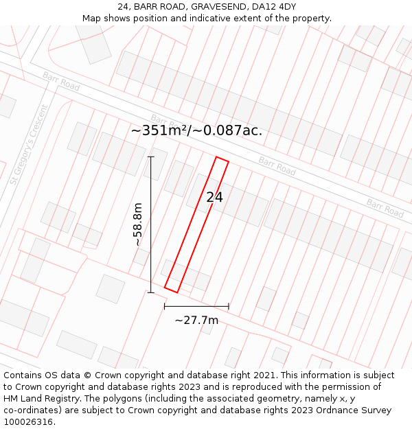 24, BARR ROAD, GRAVESEND, DA12 4DY: Plot and title map