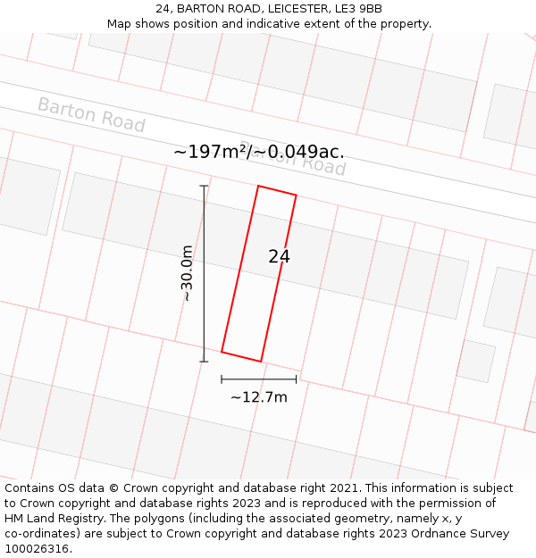 24, BARTON ROAD, LEICESTER, LE3 9BB: Plot and title map