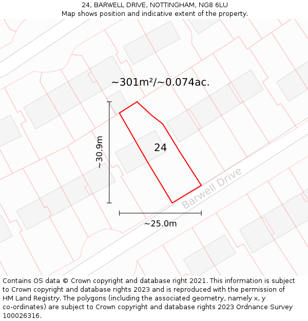 24, BARWELL DRIVE, NOTTINGHAM, NG8 6LU: Plot and title map