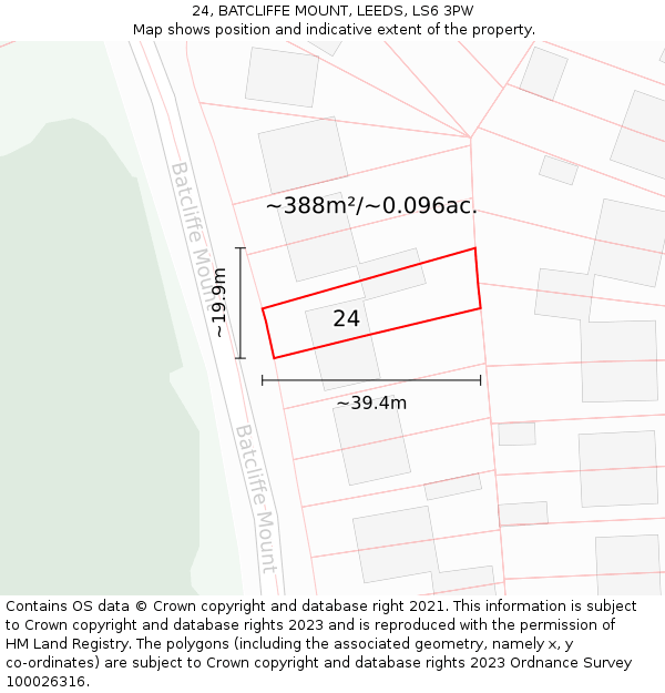 24, BATCLIFFE MOUNT, LEEDS, LS6 3PW: Plot and title map