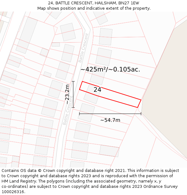 24, BATTLE CRESCENT, HAILSHAM, BN27 1EW: Plot and title map